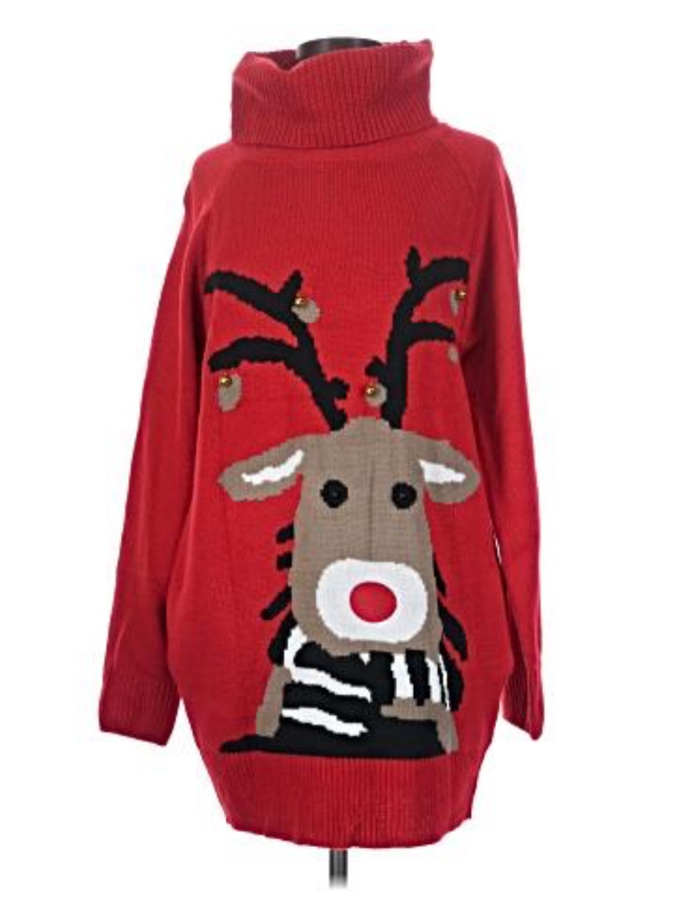 Women's Red Reindeer Turtleneck Sweater dress size L new